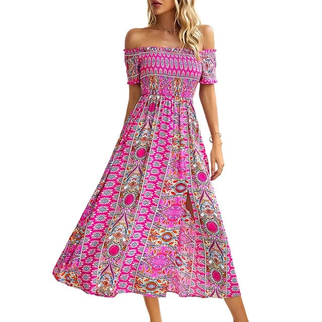 Boho dress with floral hem