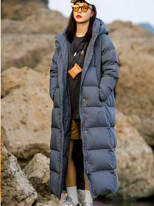 Women - Long Down Parka - Warm Hooded Jacket - Stylish Winter Outerwear for Cold Weather