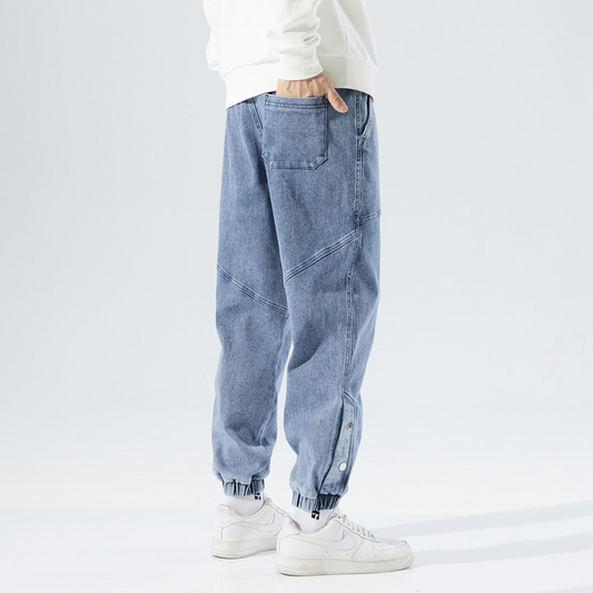 Fashionable denim jogging trousers