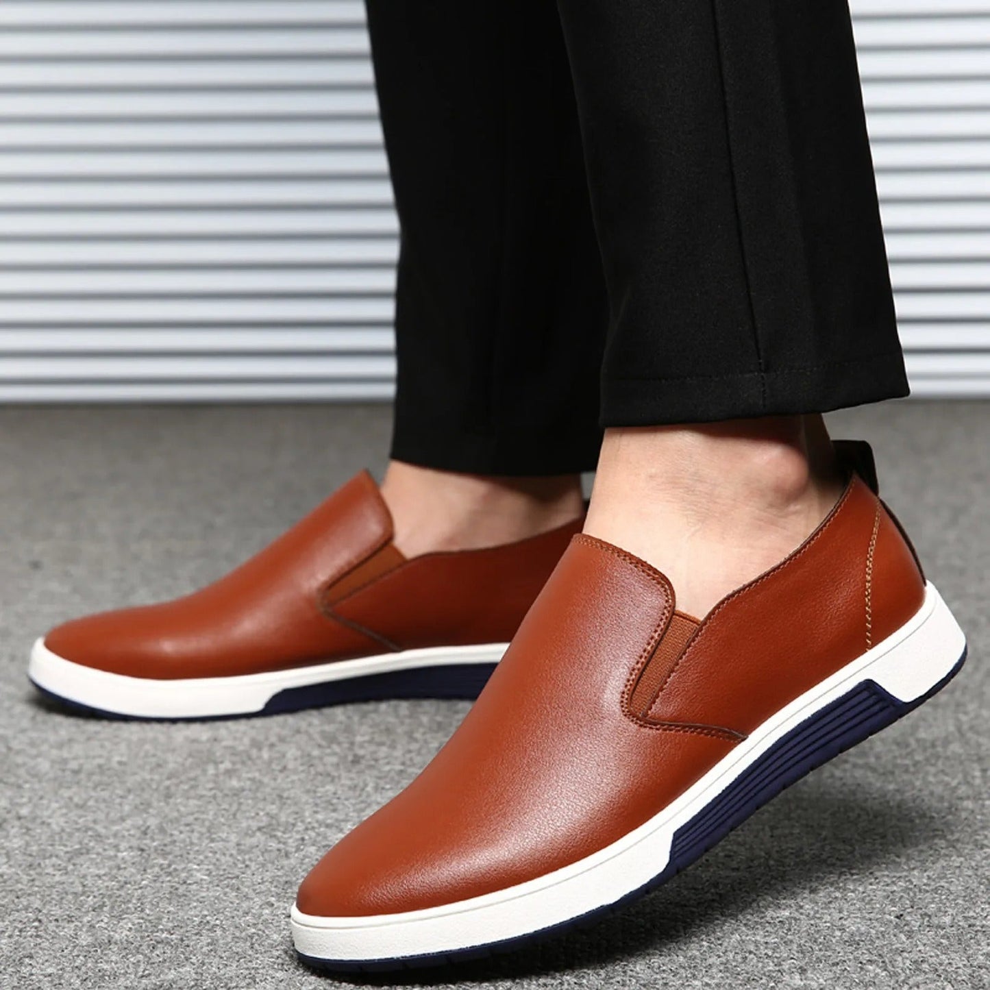 Leather slip-on shoes with soft sole