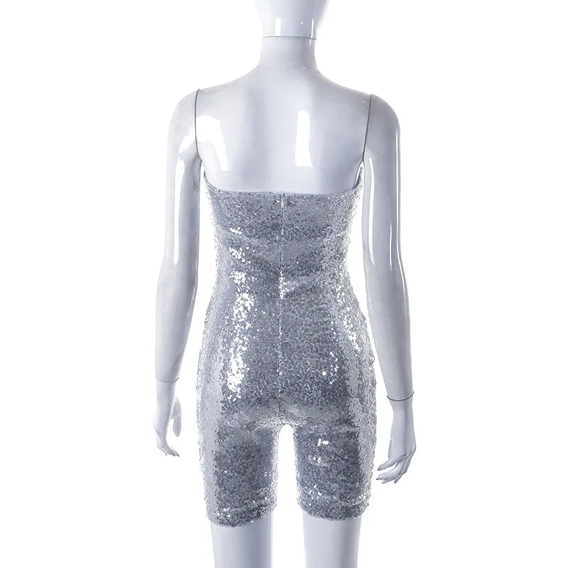 Glittering sequin jumpsuit with strapless cut