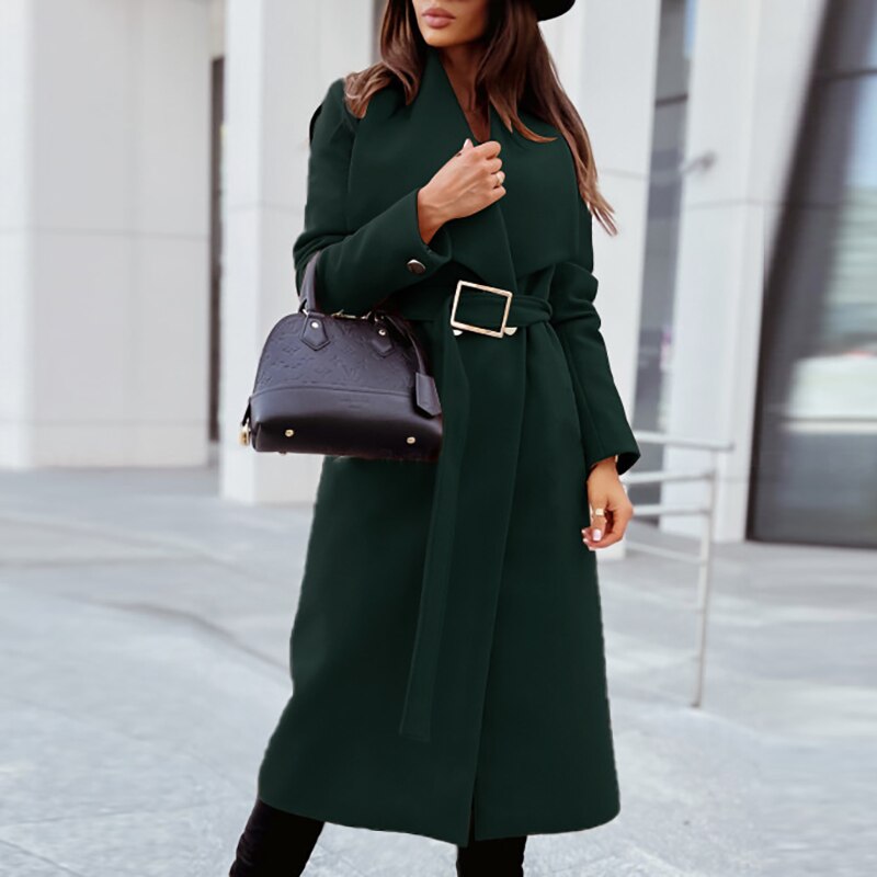 Chic long coat with tie belt