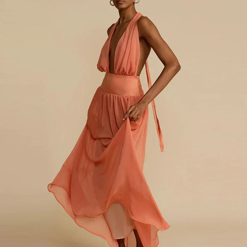 Deep maxi dress with V-neckline