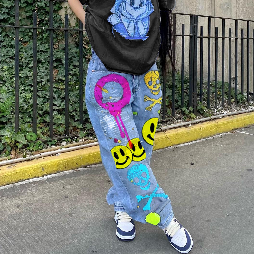 Graffiti print jeans