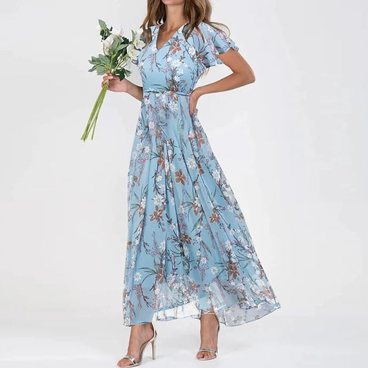 Long summer dress with floral pattern