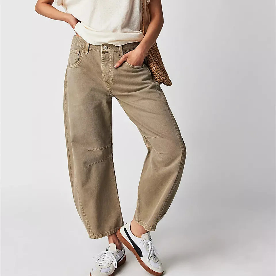 High-rise utility jeans with wide leg