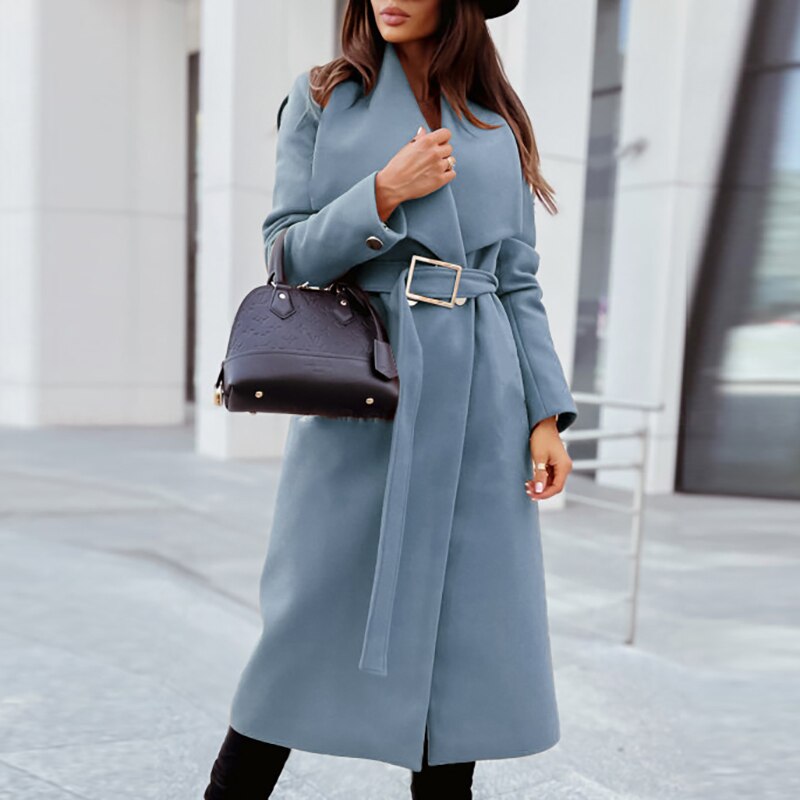 Chic long coat with tie belt