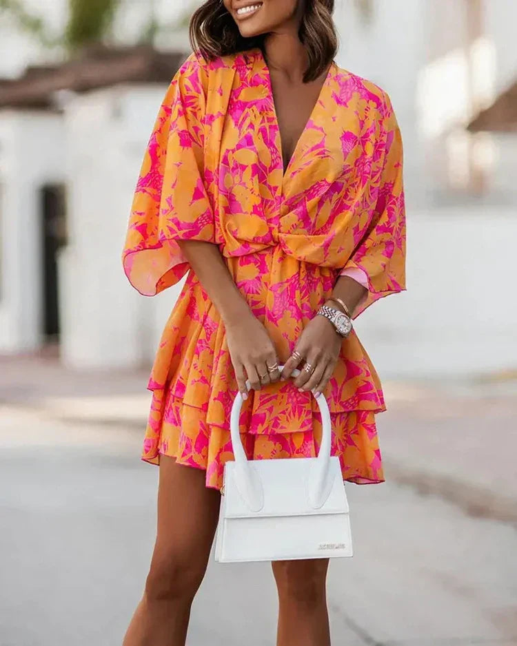 Ruched dress with floral print