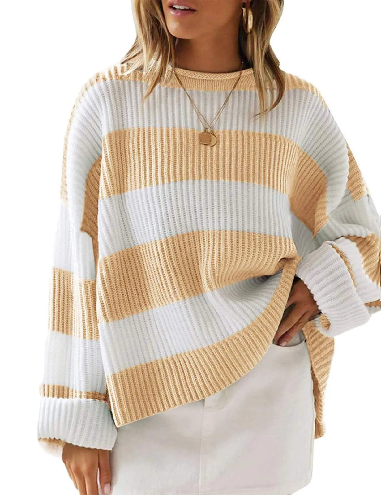 Long-sleeved striped turtleneck jumper