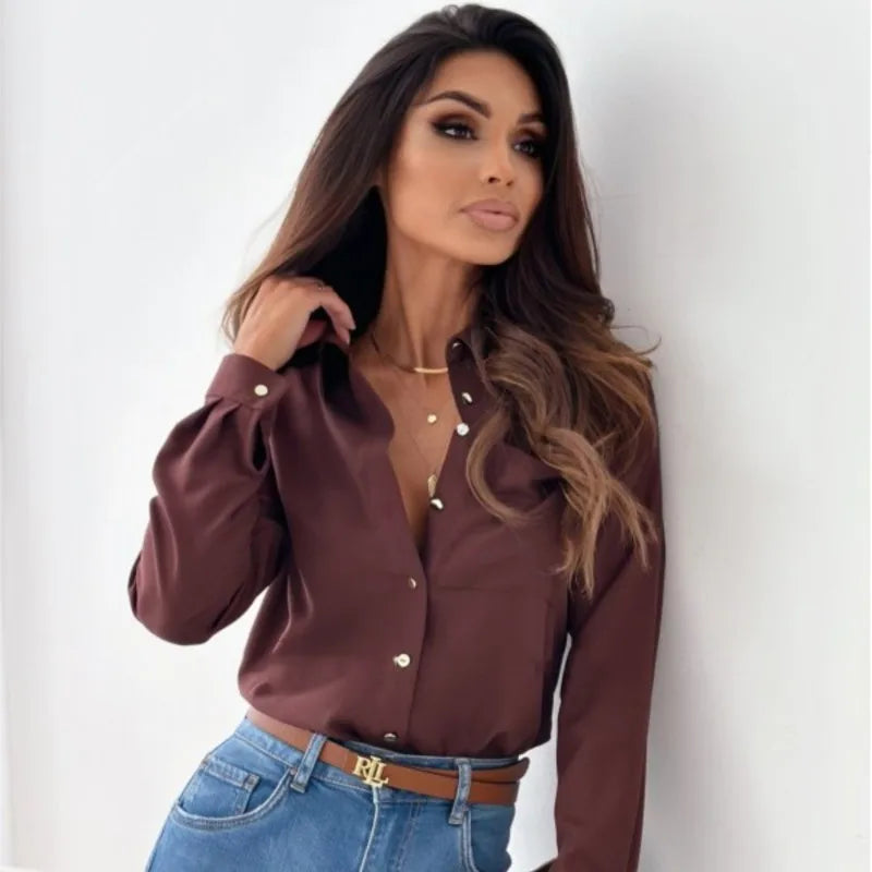 Women - Elegant Long Sleeve Top - Button Closure - Stylish Fashion for Every Occasion