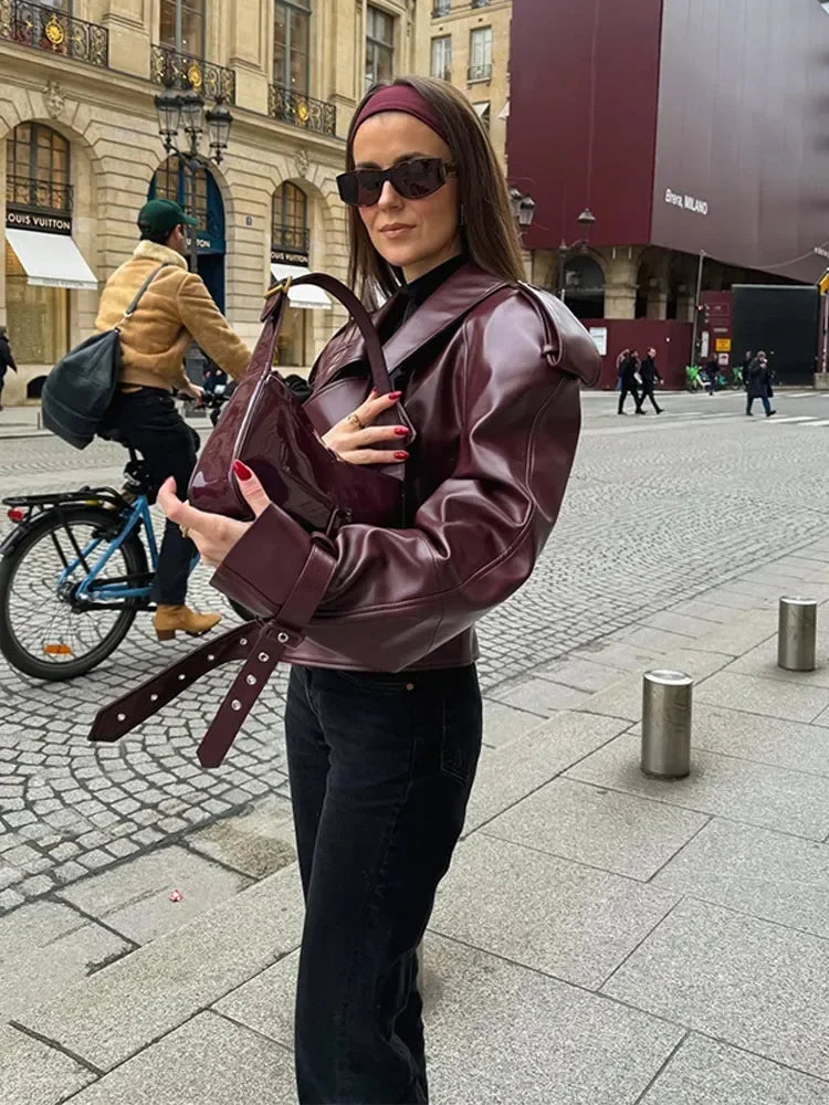 Women's Slim Short Leather Jacket - Stylish Elegance in Genuine Leather - Chic and Timeless Fashion