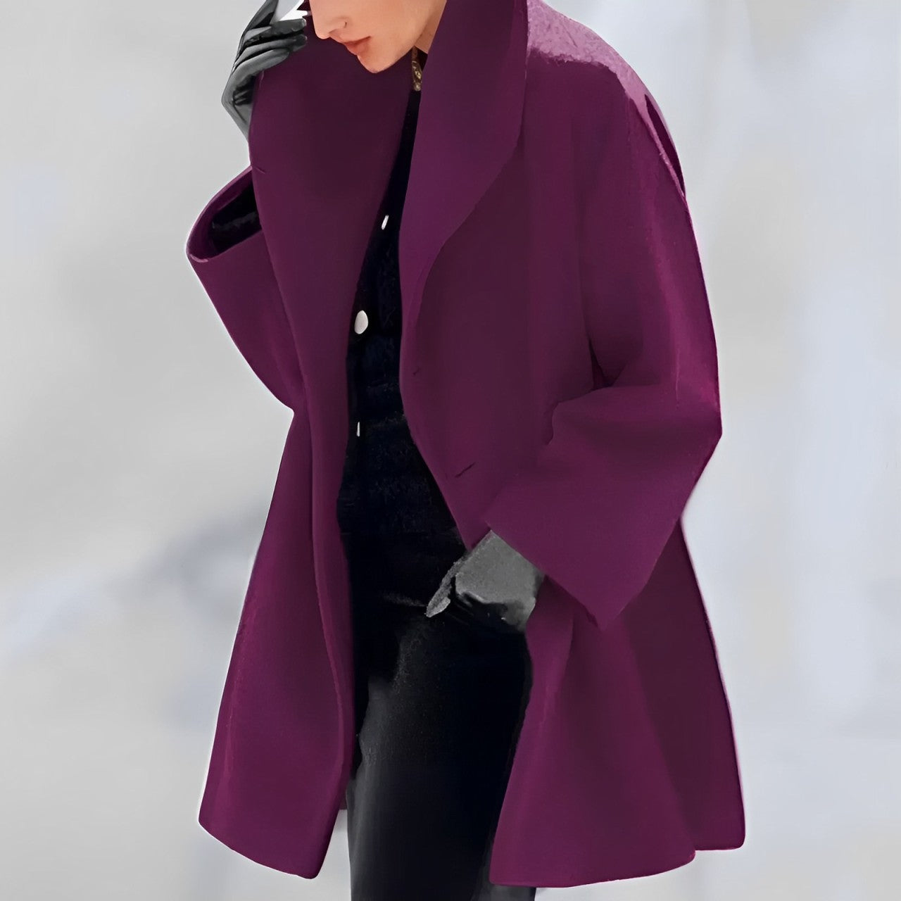 Women - Loose Wool Coat - Cozy Shawl Collar - Stylish Warm Outerwear for Fall & Winter