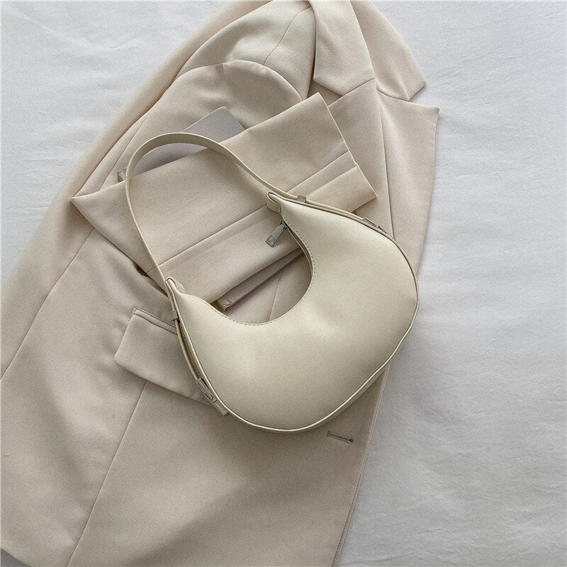 Trendy Women Niche Half Moon Shoulder Bag Solid Colour Casual Texture Fashion Shoulder and Underarm Bag