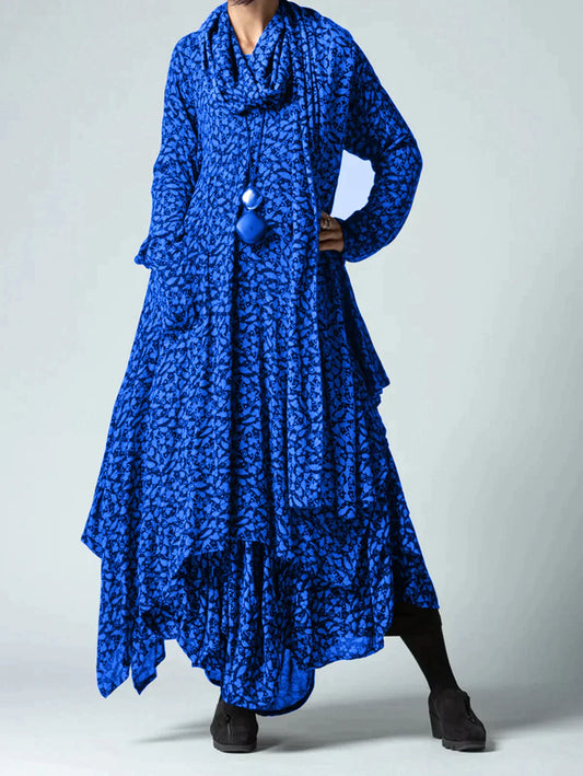 Fall print long-sleeved retro long dress