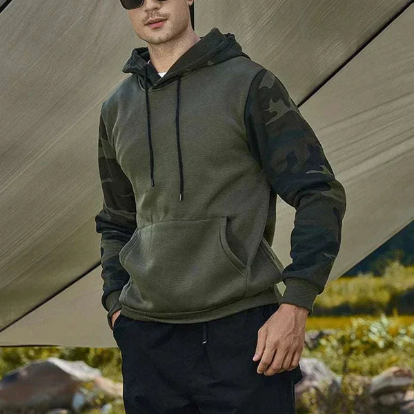 Hoodie with camouflage pattern sleeves