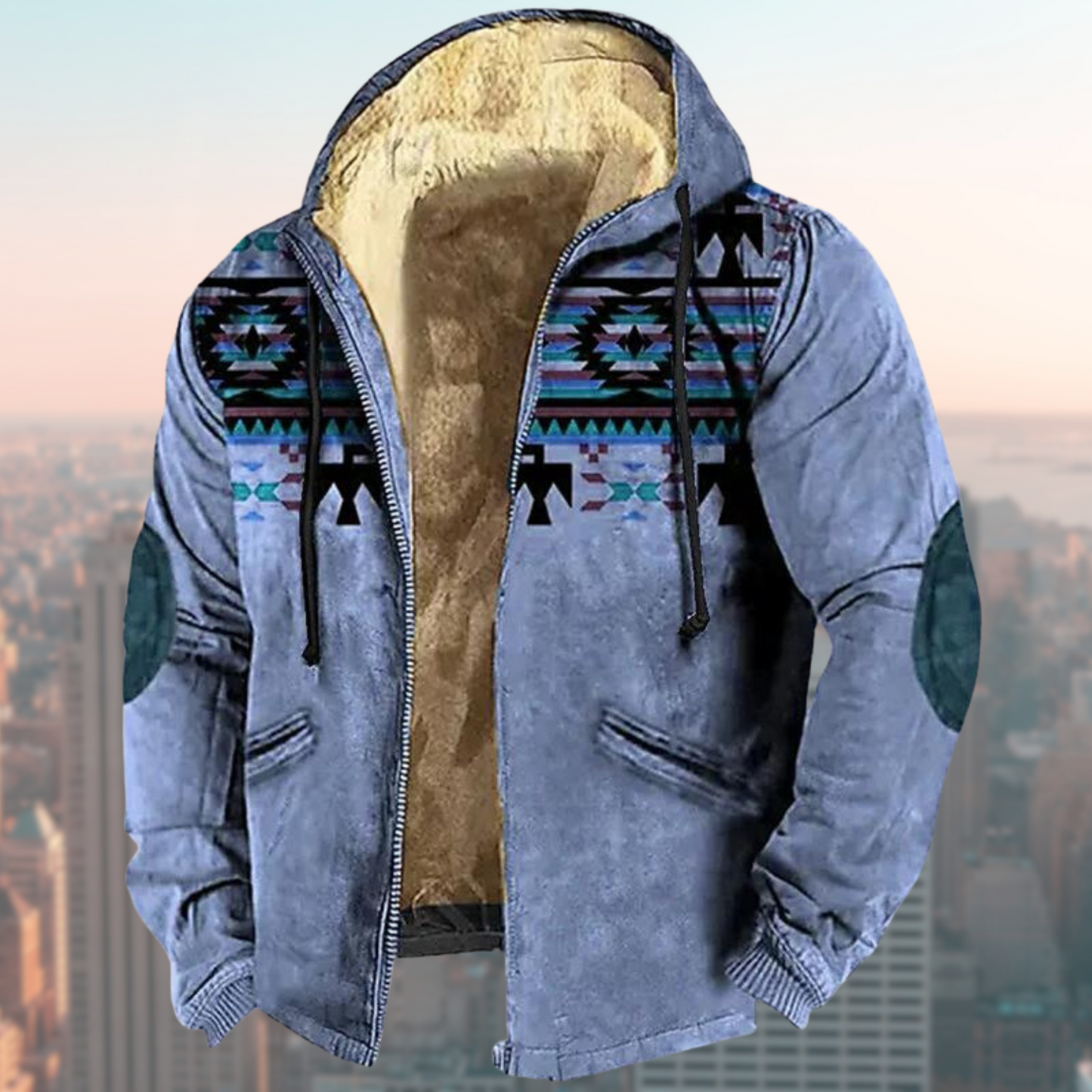 Jacket with hood and native print