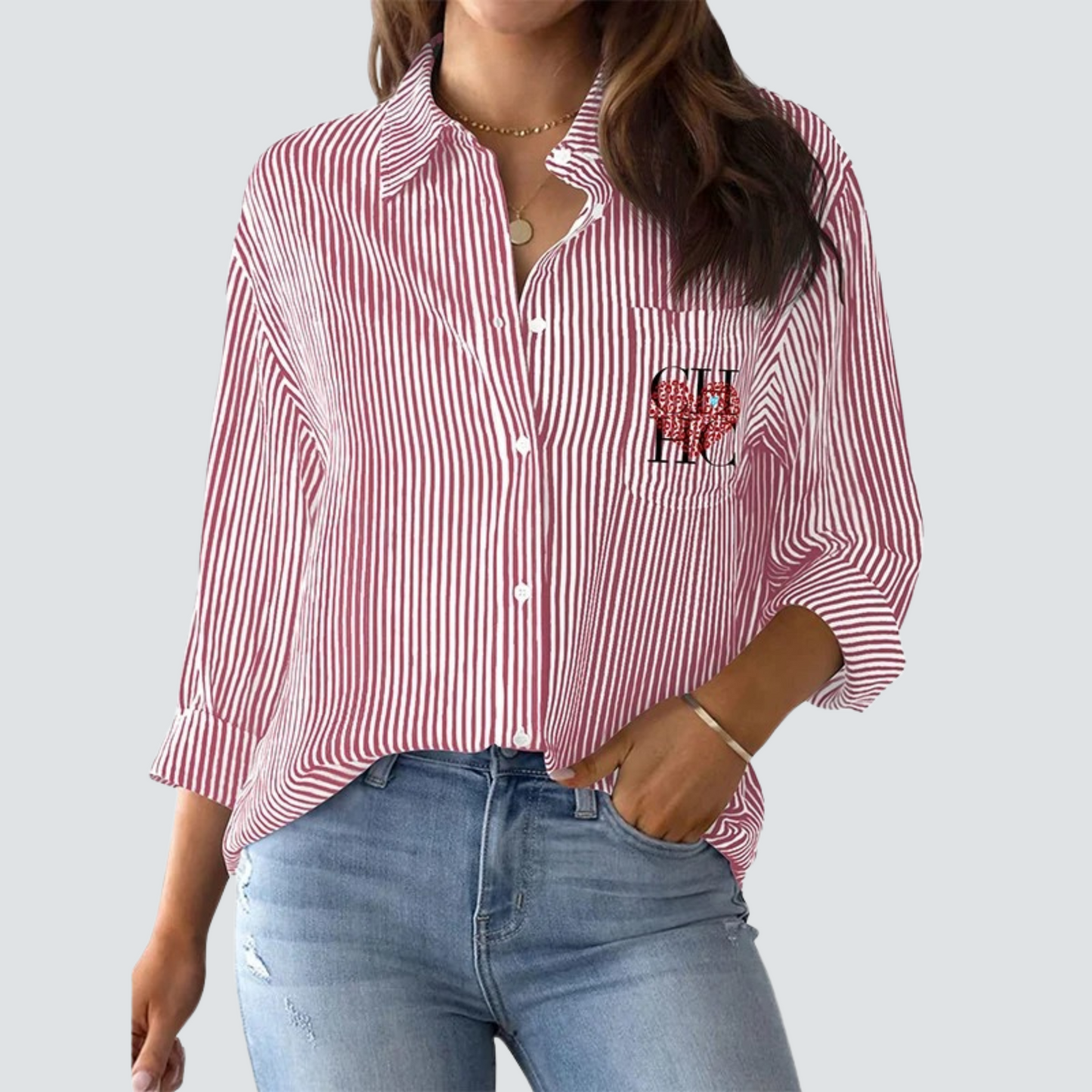 Women - Office Top - Comfortable Striped Fabric - Elegant Work Apparel