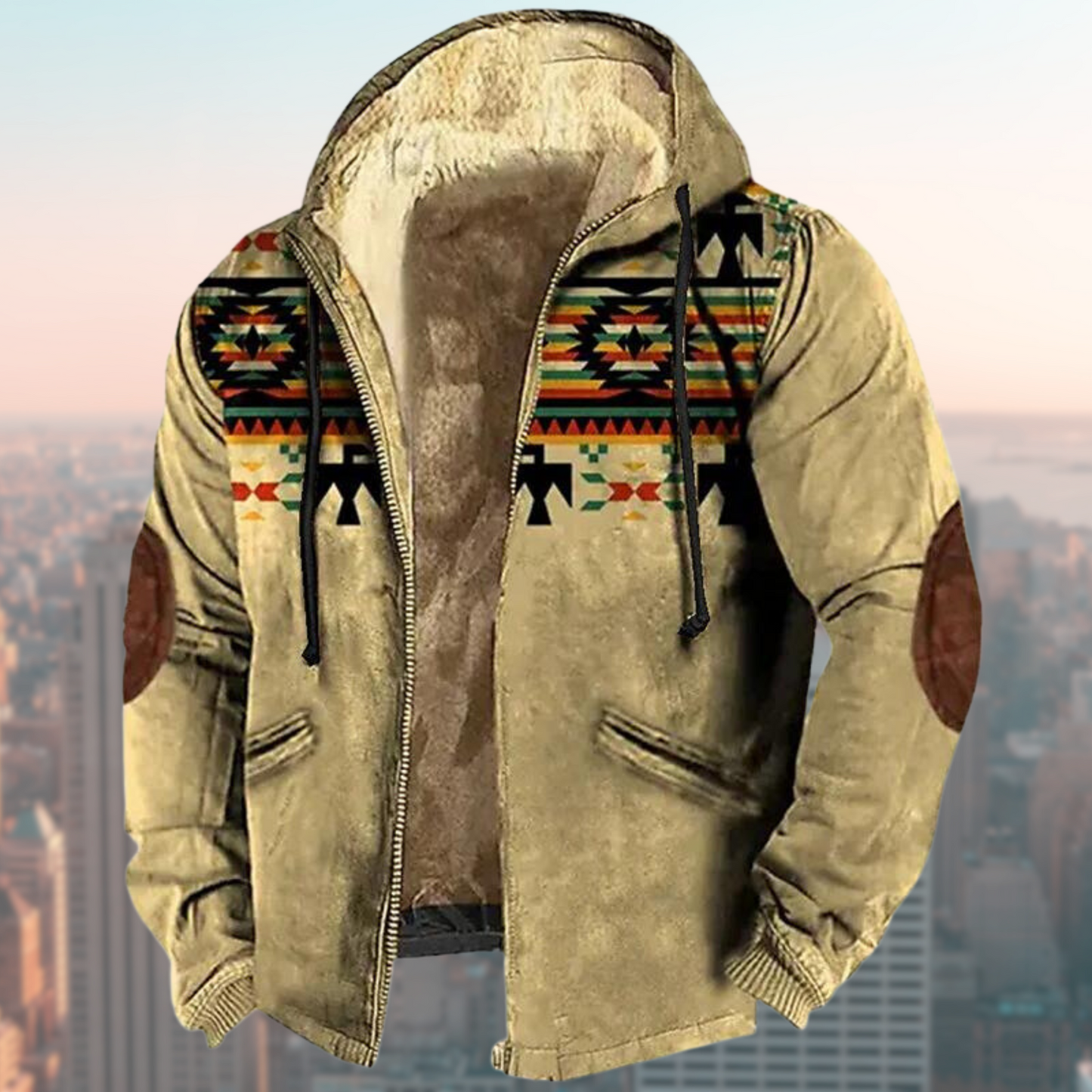 Jacket with hood and native print