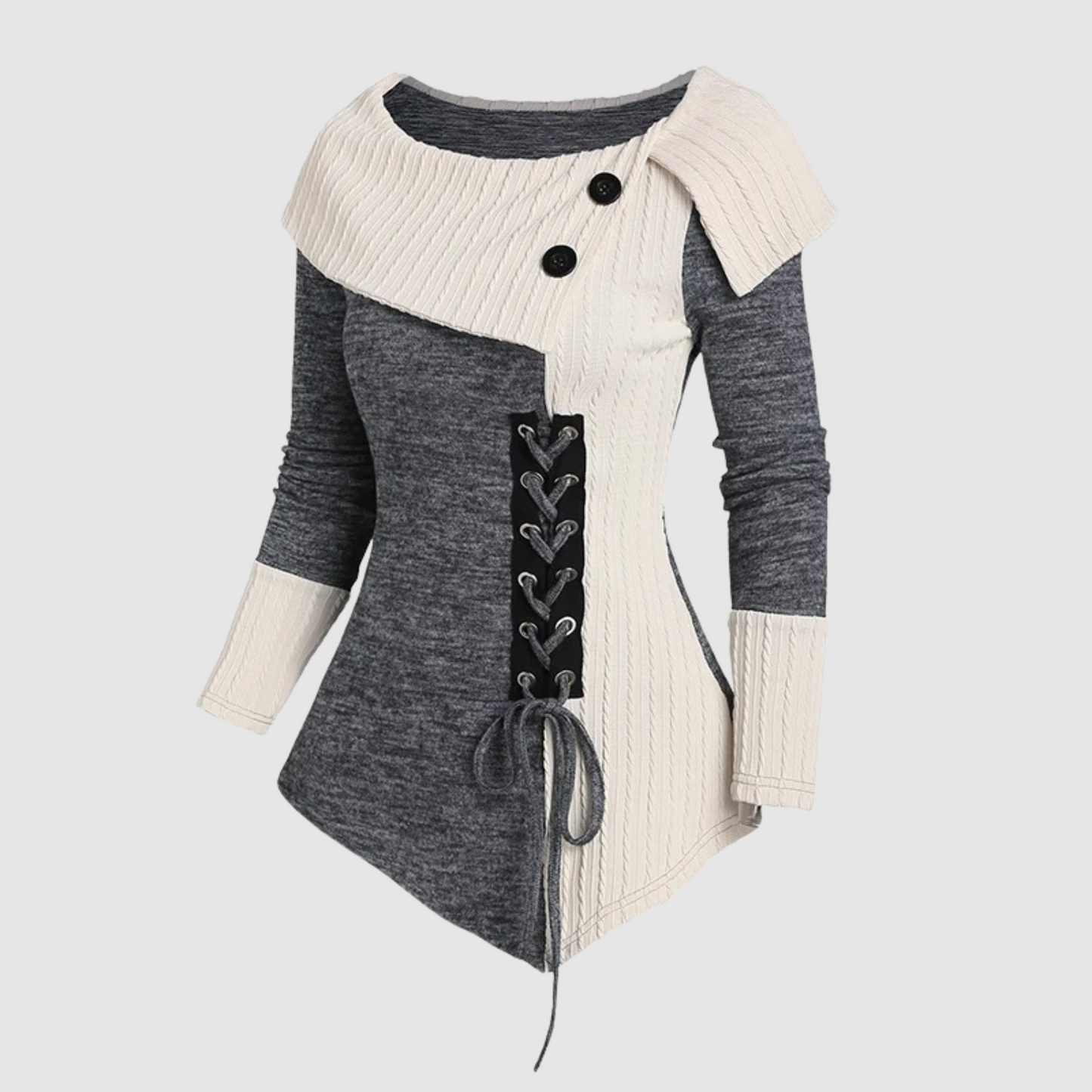 Women - Asymmetric Wrap Top - Lacing Detail - Stylish Casual Wear