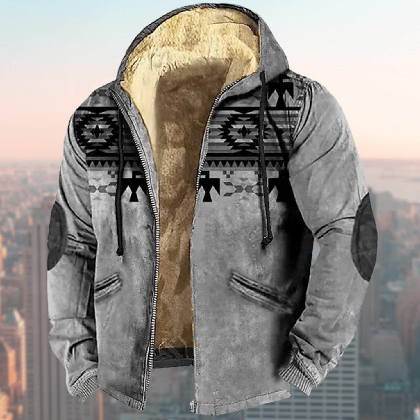 Jacket with hood and native print