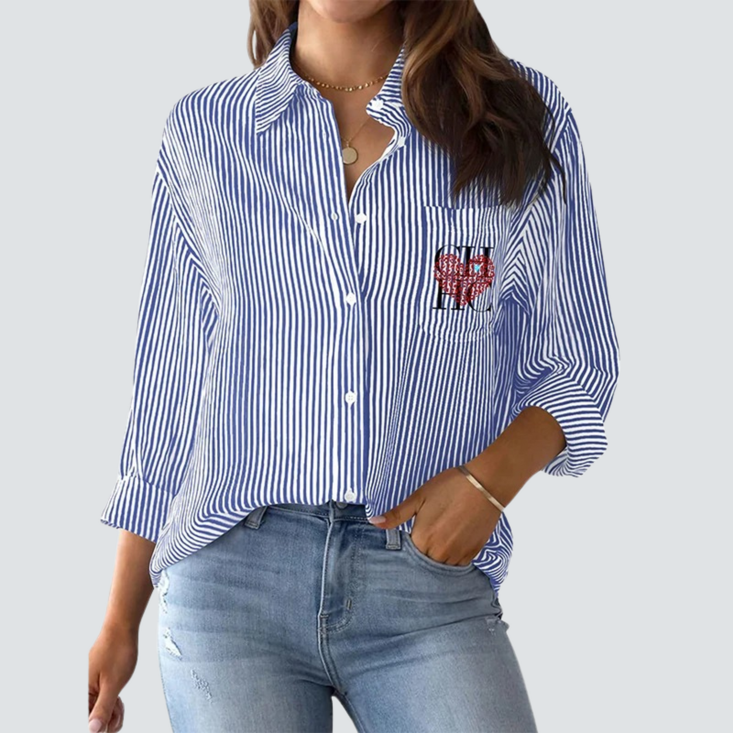 Women - Office Top - Comfortable Striped Fabric - Elegant Work Apparel