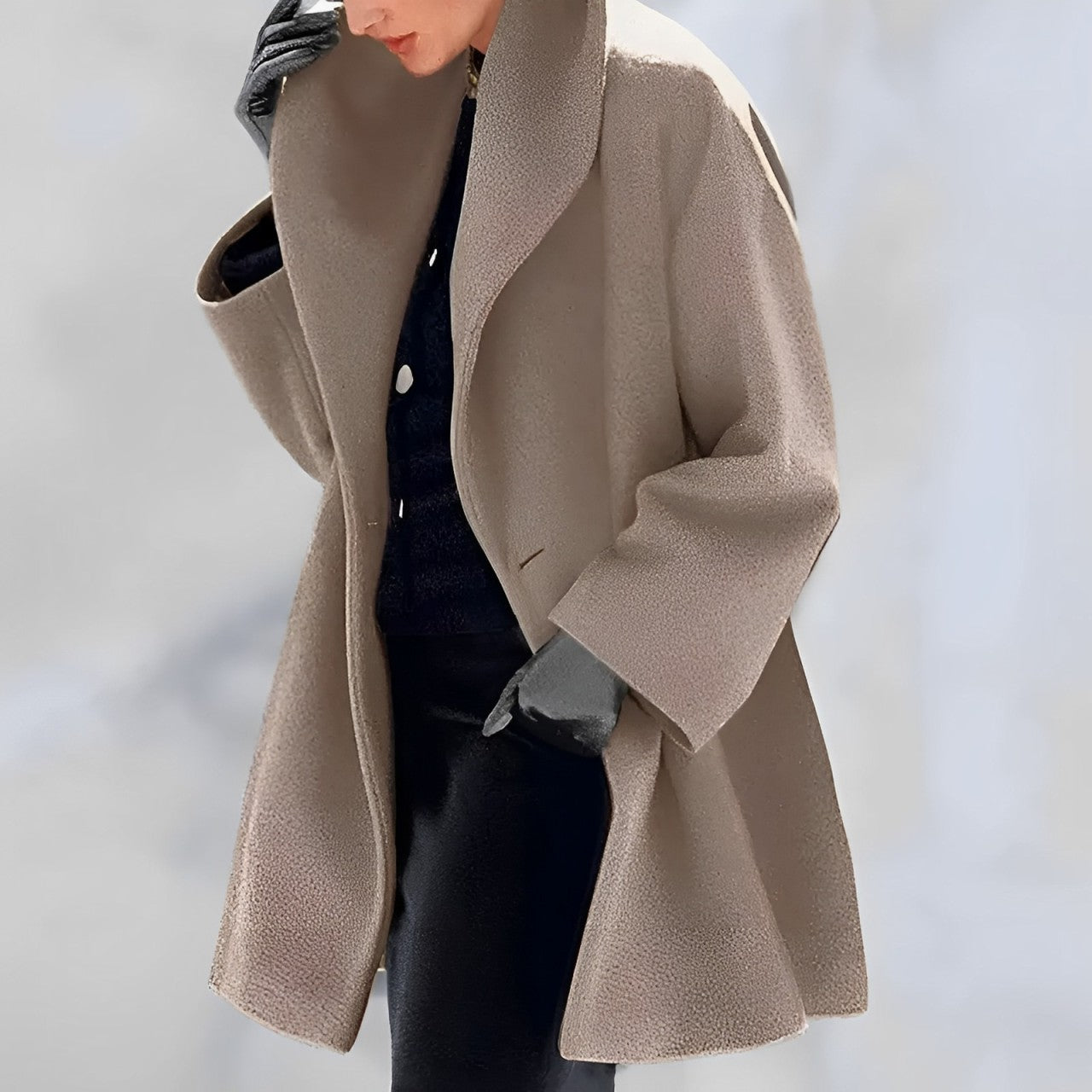 Women - Loose Wool Coat - Cozy Shawl Collar - Stylish Warm Outerwear for Fall & Winter