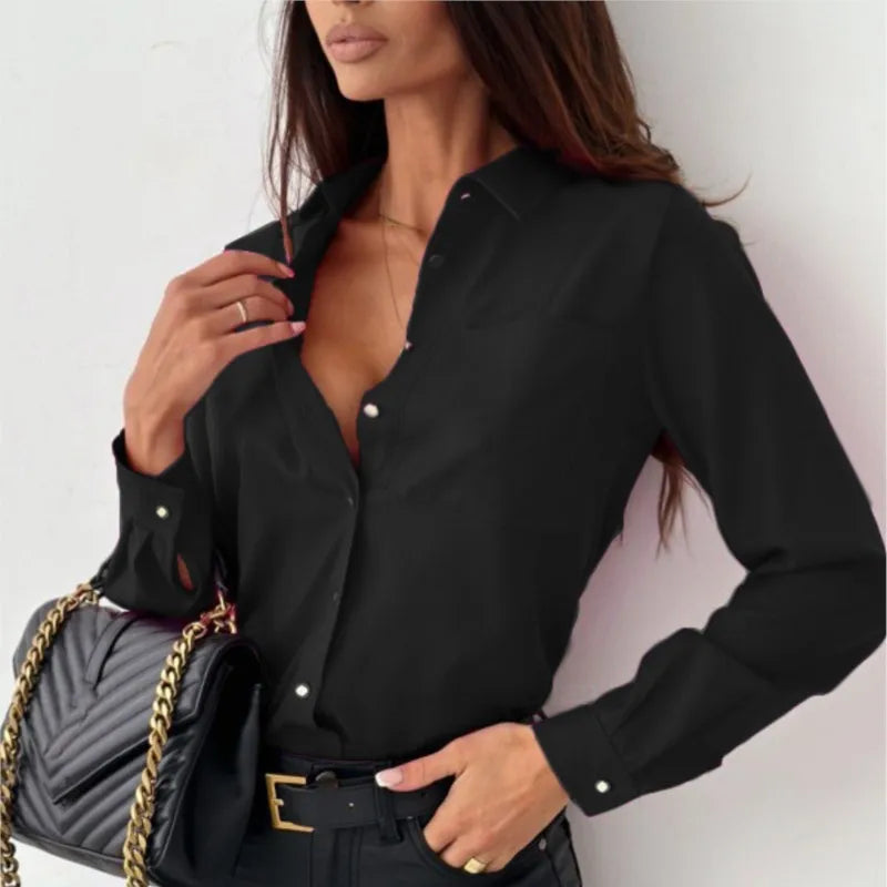 Women - Elegant Long Sleeve Top - Button Closure - Stylish Fashion for Every Occasion