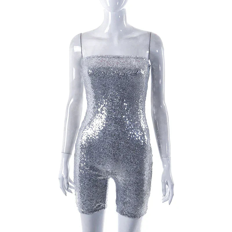 Glittering sequin jumpsuit with strapless cut