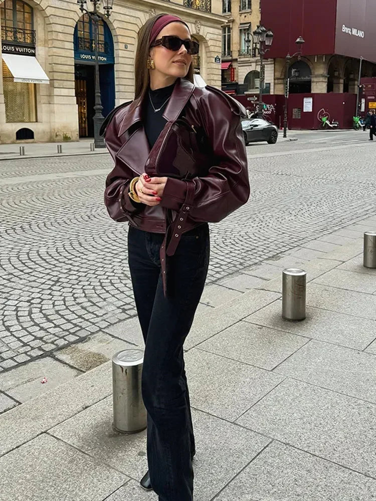 Women's Slim Short Leather Jacket - Stylish Elegance in Genuine Leather - Chic and Timeless Fashion