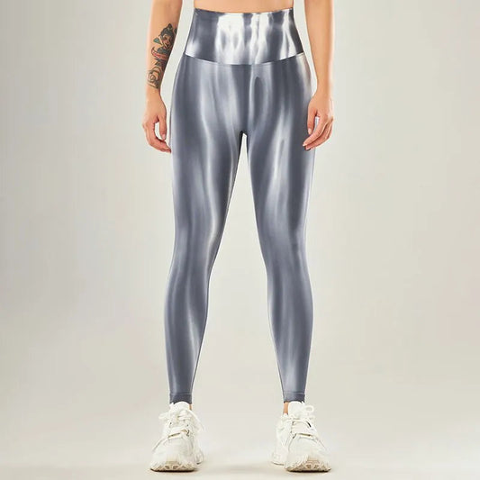 High-waisted performance leggings with seamless wave pattern