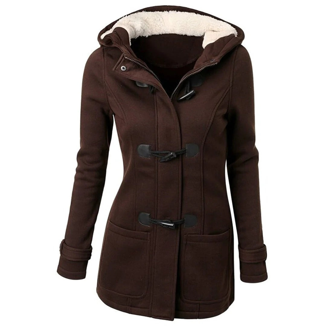 Women - Long Winter Trench Coat - Hooded & Warm - Stylish Outerwear for Cold Weather