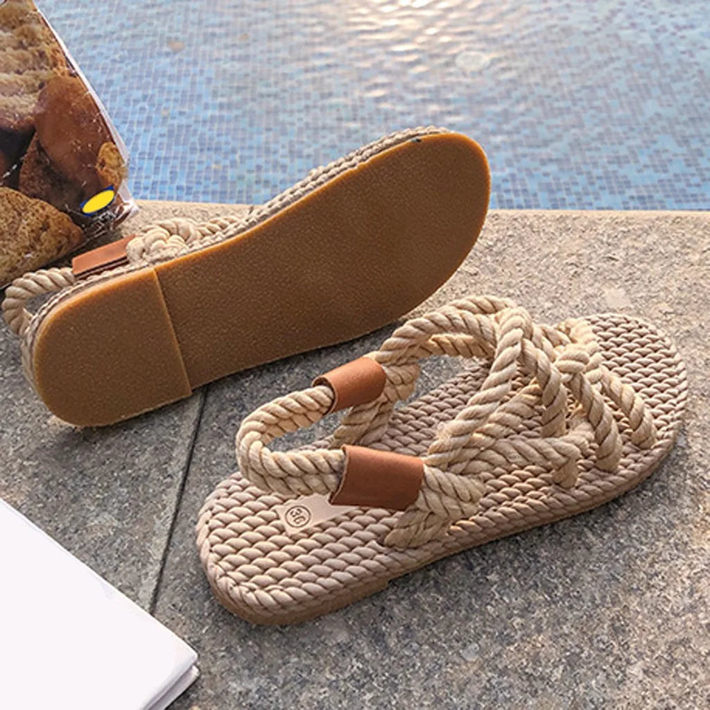 Emery - Stylish flat sandals made from braided rope