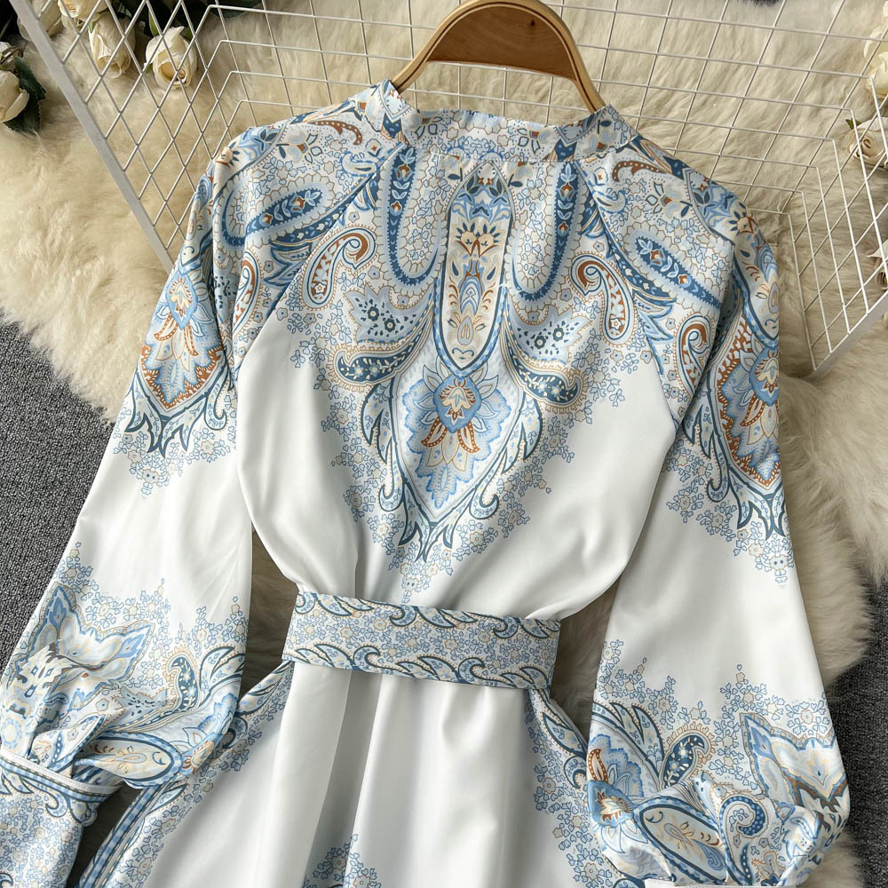 A-line dress with floral pattern belt