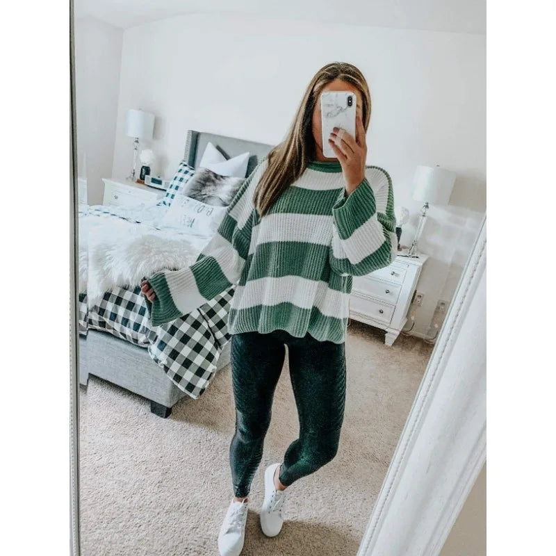 Long-sleeved striped turtleneck jumper