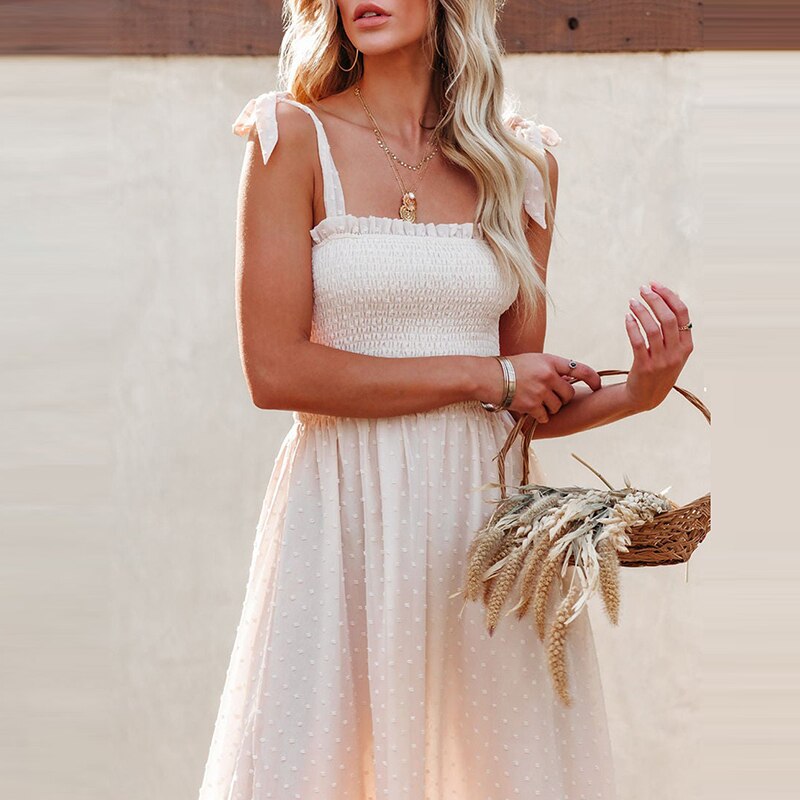 Airy maxi dress with a delicate polka dot pattern