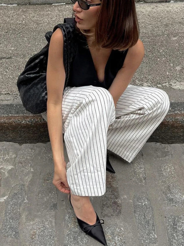 Black and white striped trousers