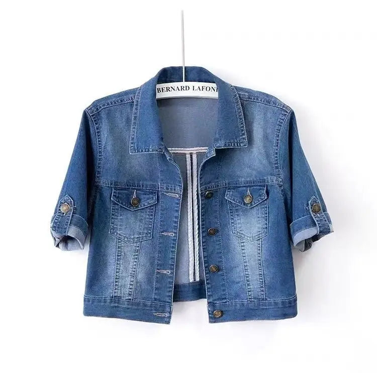 Women's Short Sleeve Denim Jacket - Single-Coloured Style - Casual Comfort for Every Occasion