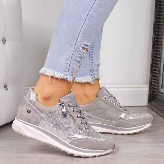 Trendy sequin wedge sneakers for women