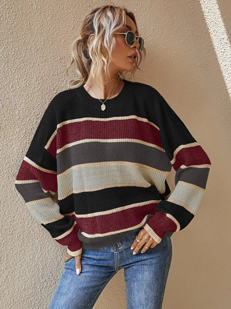 Women - Striped Jumper - Cozy Knit Fabric - Stylish Casual Sweater for Every Season