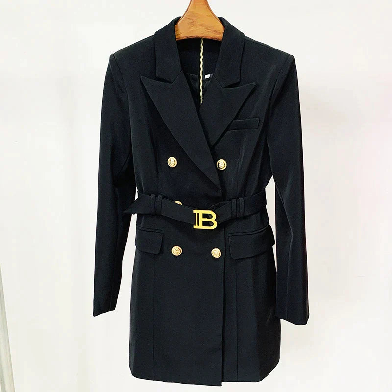 Double-breasted blazer dress with gold button details