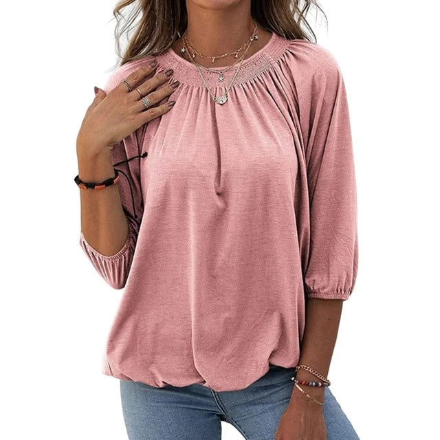 Pleated blouse with quarter sleeves