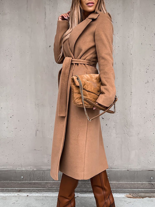 Chic long coat with tie belt