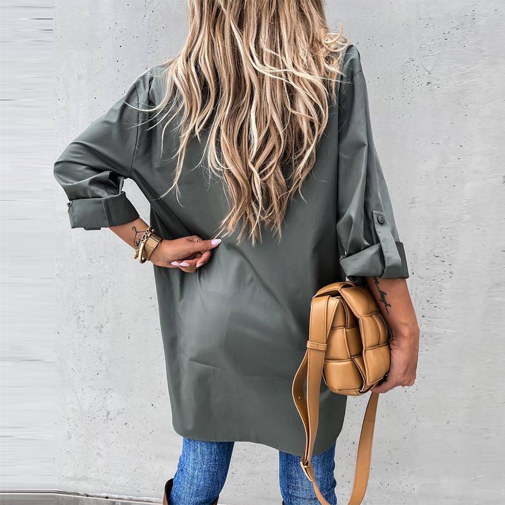 Loose long-sleeved pocket shirt