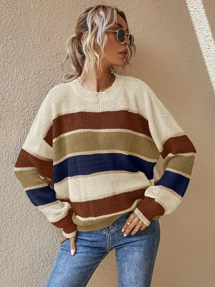 Women - Striped Jumper - Cozy Knit Fabric - Stylish Casual Sweater for Every Season