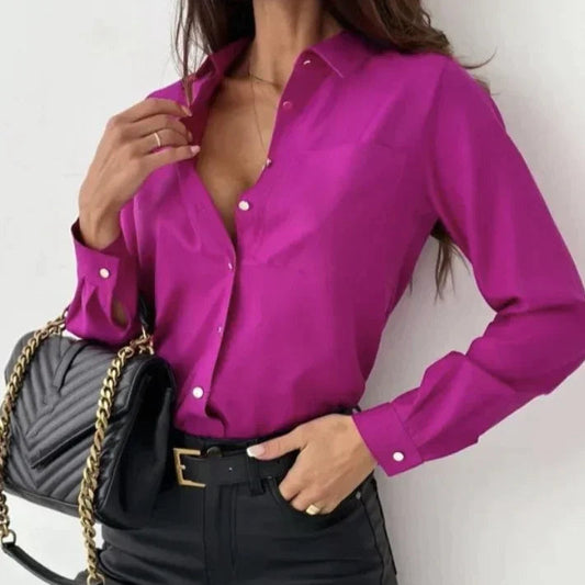 Women - Elegant Long Sleeve Top - Button Closure - Stylish Fashion for Every Occasion