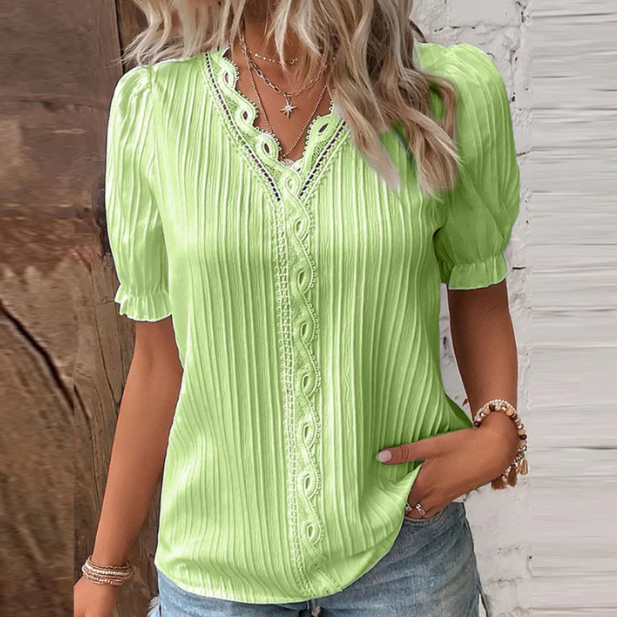 Pleated Blouse with Lace Details