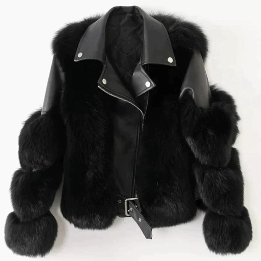 Leather fur coat