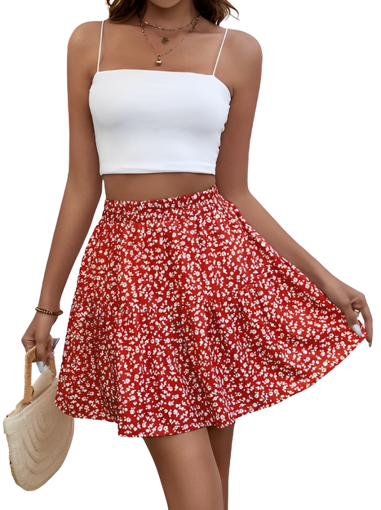 Ruffled skirt with floral pattern and high waist