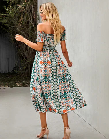 Boho dress with floral hem