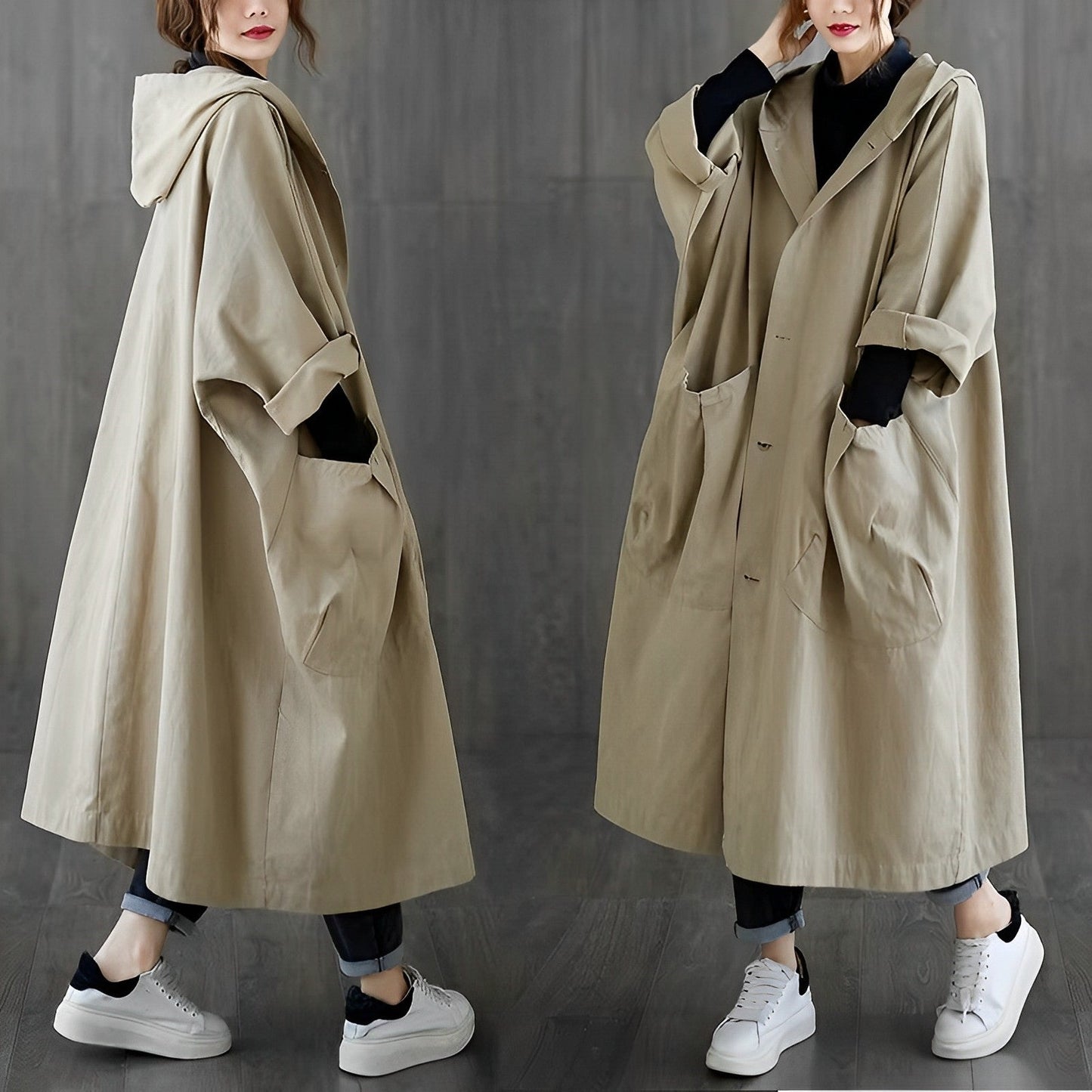 Women - Oversized Windbreaker Jacket - Lightweight with Pockets - Stylish and Comfortable Outerwear